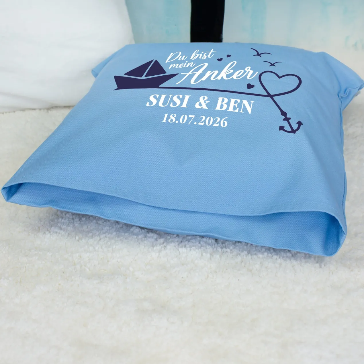 Personalisiertes Kissen 'Mein Anker' mit Namen & Datum | Geschenk zur Hochzeit & Einzug fürs Zuhause