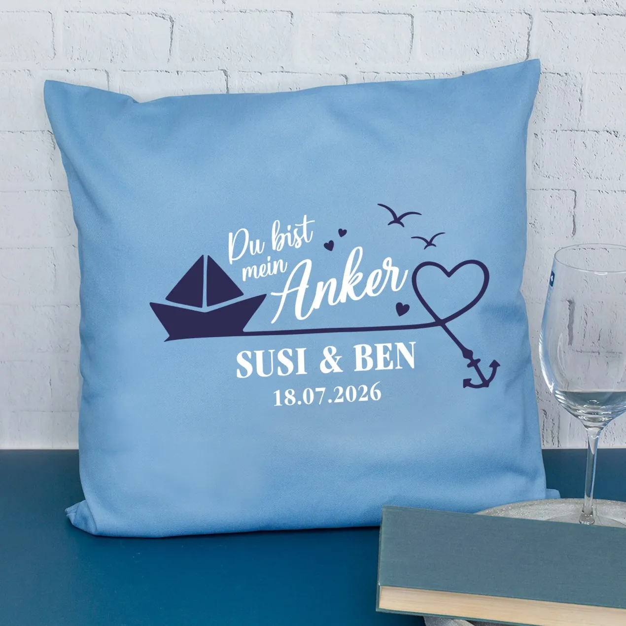 Personalisiertes Kissen 'Mein Anker' mit Namen & Datum | Geschenk zur Hochzeit & Einzug fürs Zuhause
