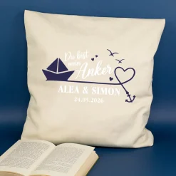 Personalisiertes Kissen 'Mein Anker' mit Namen & Datum | Geschenk zur Hochzeit & Einzug fürs Zuhause