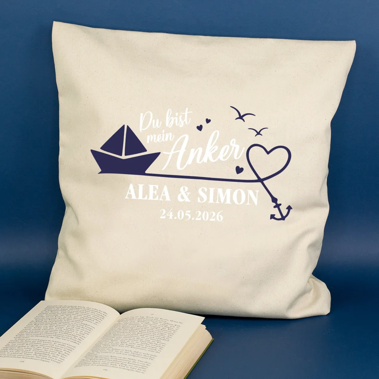 Personalisiertes Kissen 'Mein Anker' mit Namen & Datum | Geschenk zur Hochzeit & Einzug fürs Zuhause