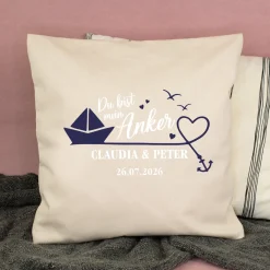 Personalisiertes Kissen 'Mein Anker' mit Namen & Datum | Geschenk zur Hochzeit & Einzug fürs Zuhause
