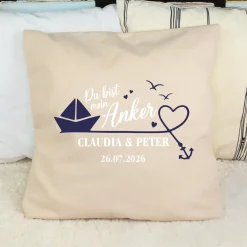 Personalisiertes Kissen 'Mein Anker' mit Namen & Datum | Geschenk zur Hochzeit & Einzug fürs Zuhause