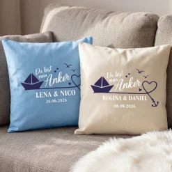Personalisiertes Kissen 'Mein Anker' mit Namen & Datum | Geschenk zur Hochzeit & Einzug fürs Zuhause