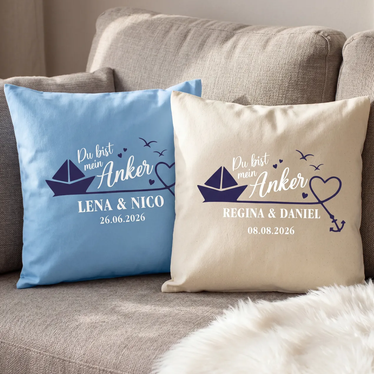 Personalisiertes Kissen 'Mein Anker' mit Namen & Datum | Geschenk zur Hochzeit & Einzug fürs Zuhause