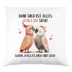 Personalisiertes Kissen mit Kakadu-Motiv & Text | Witziges Geschenk für Verliebte & Valentinstag