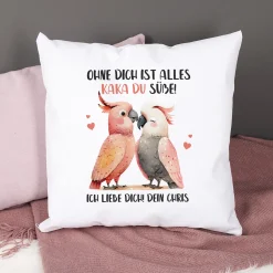 Personalisiertes Kissen mit Kakadu-Motiv & Text | Witziges Geschenk für Verliebte & Valentinstag