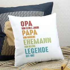 Personalisiertes Kissen 'Opa Papa Ehemann Legende' mit Wunschtext | Geschenk für Vatertag & Geburtstag