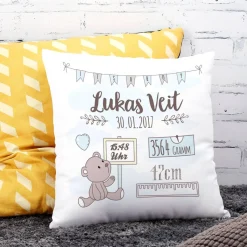 Personalisiertes Kissen zur Geburt für Jungen als Babygeschenk