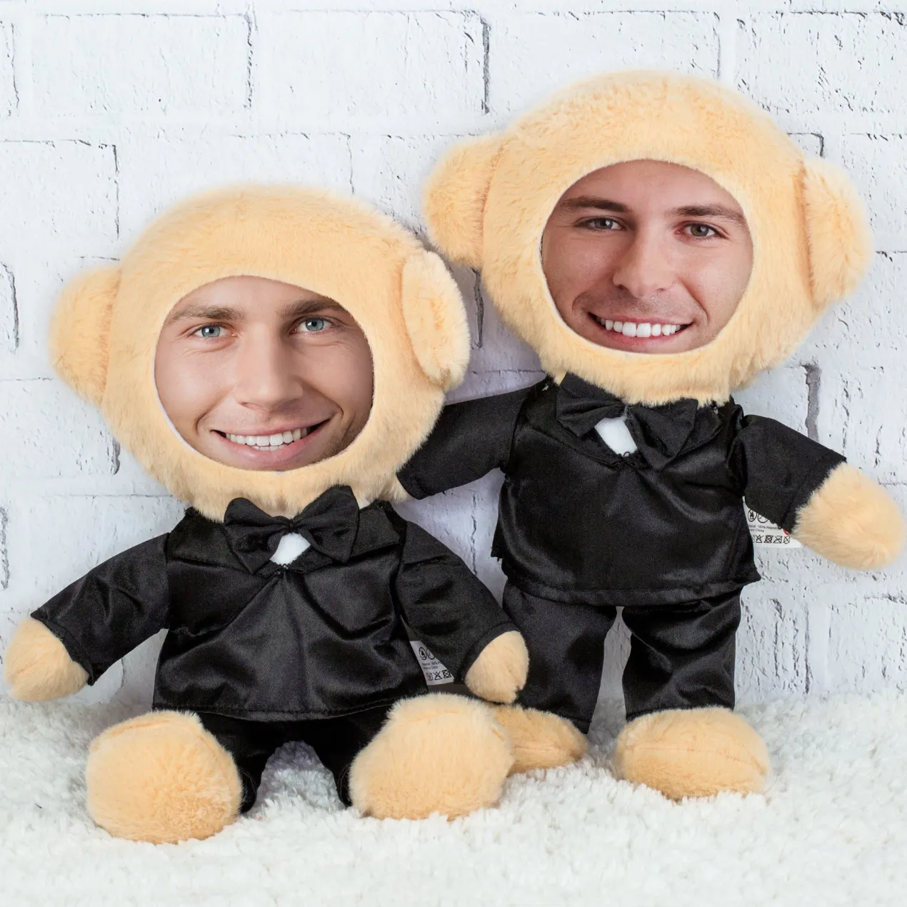 Personalisiertes Kuscheltier Paar Bräutigam mit Foto Gesicht | Ehemänner Teddy Hochzeitsgeschenk
