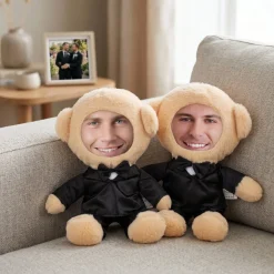Personalisiertes Kuscheltier Paar Bräutigam mit Foto Gesicht | Ehemänner Teddy Hochzeitsgeschenk