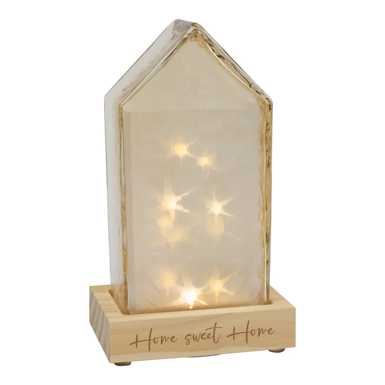 Personalisiertes LED-Dekohaus von Leonardo mit Wunschgravur auf Holzsockel | Dekolicht und Geschenk