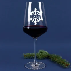 Personalisiertes Leonardo Weinglas mit Schneeflocken-Motiv & Name | Geschenk zu Weihnachten