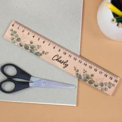 Personalisiertes Lineal aus Holz mit Name für Schüler & Studenten | 20 cm | Eukalyptus Motiv