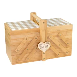 Personalisiertes Nähkästchen aus Bambus Holz mit Name | Nähkasten mit 5 Fächern & Nadelkissen
