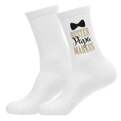 Personalisierte Socken in weiß 'Bester Papa' mit Name | Geschenk zum Vatertag für Männer & Papas