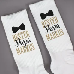 Personalisierte Socken in weiß 'Bester Papa' mit Name | Geschenk zum Vatertag für Männer & Papas