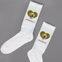 Personalisierte Socken mit Foto im Herz & Wunschtext in weiß | Geschenk für Paare & Familie