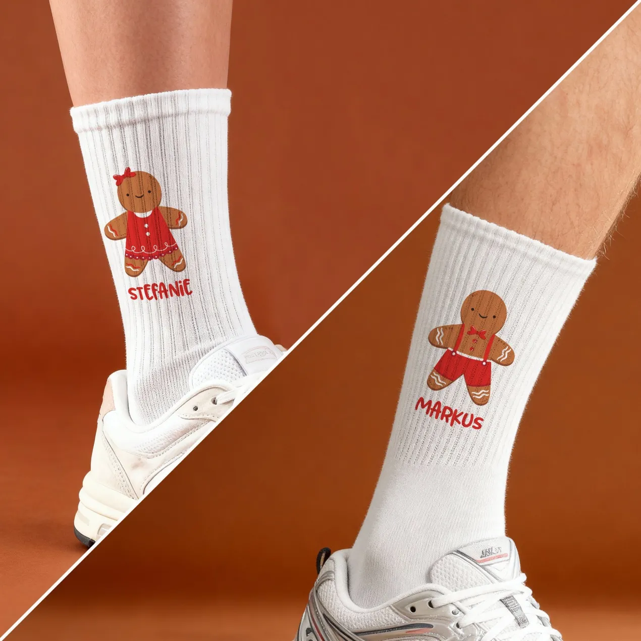 Personalisierte Socken mit Lebkuchenfrau & Lebkuchenmann | Lustiges Weihnachtsgeschenk mit Name