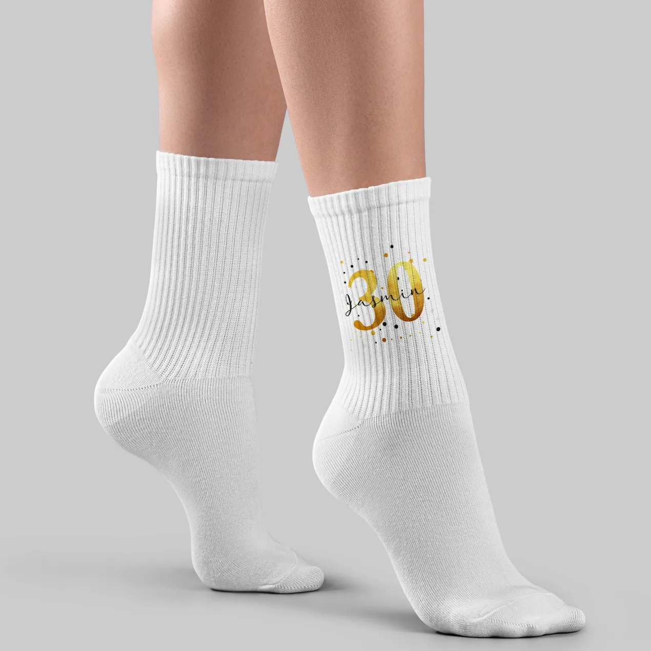 Personalisierte Socken zum Geburtstag mit Alter & Name im goldenen Jubiläumsdesign