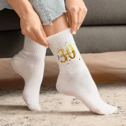 Personalisierte Socken zum Geburtstag mit Alter & Name im goldenen Jubiläumsdesign