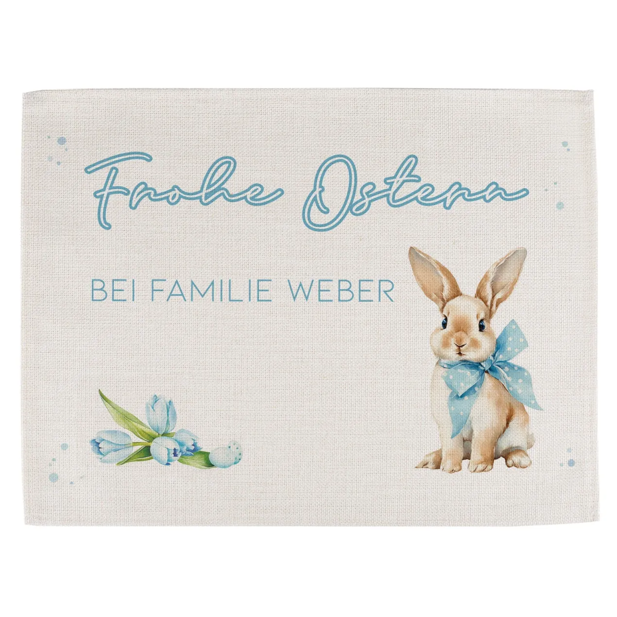 Personalisiertes Platzdeckchen zu Ostern aus Jute | Tischset mit Hasenmotiv, Wunschtext & Name
