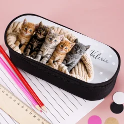 Personalisiertes Schlampermäppchen mit Katzenmotiv und Name | Federmappe für Mädchen
