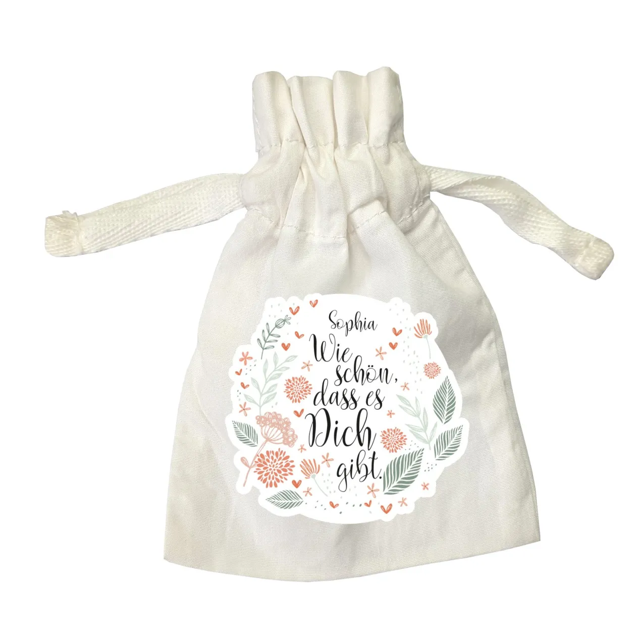 Personalisiertes Säckchen aus Baumwolle für kleine Geschenke | Wie schön, dass es dich gibt