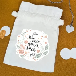 Personalisiertes Säckchen aus Baumwolle für kleine Geschenke | Wie schön, dass es dich gibt