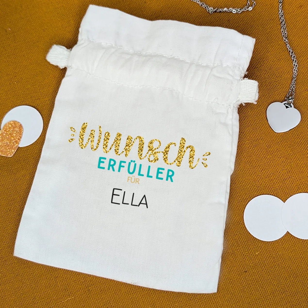 Personalisiertes Säckchen aus Baumwolle mit Name für Geldgeschenke | Wunscherfüller