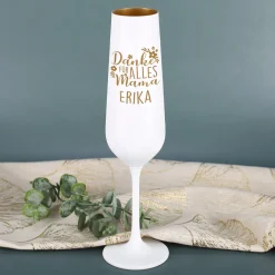 Personalisiertes Sektglas graviert mit Name zum Muttertag oder Geburtstag | Weiß-Gold | Danke Mama