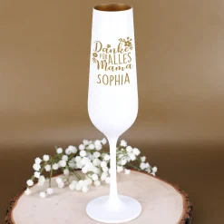 Personalisiertes Sektglas graviert mit Name zum Muttertag oder Geburtstag | Weiß-Gold | Danke Mama