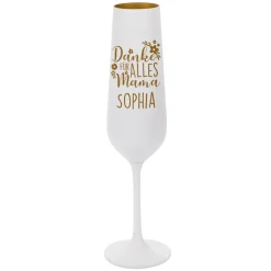 Personalisiertes Sektglas graviert mit Name zum Muttertag oder Geburtstag | Weiß-Gold | Danke Mama