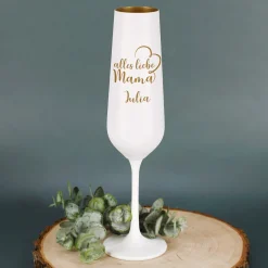 Personalisiertes Sektglas mit Name für Mama zum Muttertag | Weiß-Gold | Alles liebe Mama