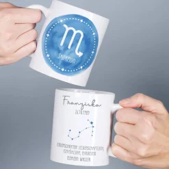 Personalisierte Sternzeichen Tasse mit Name und Datum