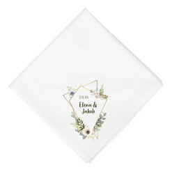Personalisierte Stoffserviette zur Hochzeit mit Eukalyptus & Blumenrahmen | Tischdeko mit Namen & Datum