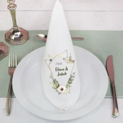 Personalisierte Stoffserviette zur Hochzeit mit Eukalyptus & Blumenrahmen | Tischdeko mit Namen & Datum