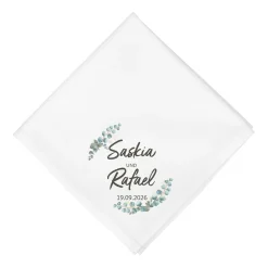 Personalisierte Stoffserviette zur Hochzeit mit Eukalyptus, Namen & Datum | Hochzeitsdeko 45x45cm