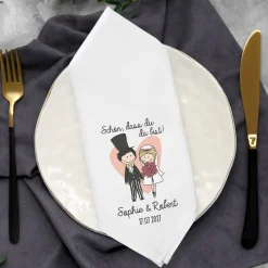 Personalisierte Stoffserviette zur Hochzeit mit Namen & Datum | Hochzeitsdeko mit Brautpaar 45x45cm