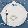 Personalisierte Stoffserviette mit Name & Datum zur Taufe, Kommunion, Konfirmation & Firmung | Ichthys