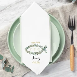 Personalisierte Stoffserviette mit Name & Datum zur Taufe, Kommunion, Konfirmation & Firmung | Ichthys