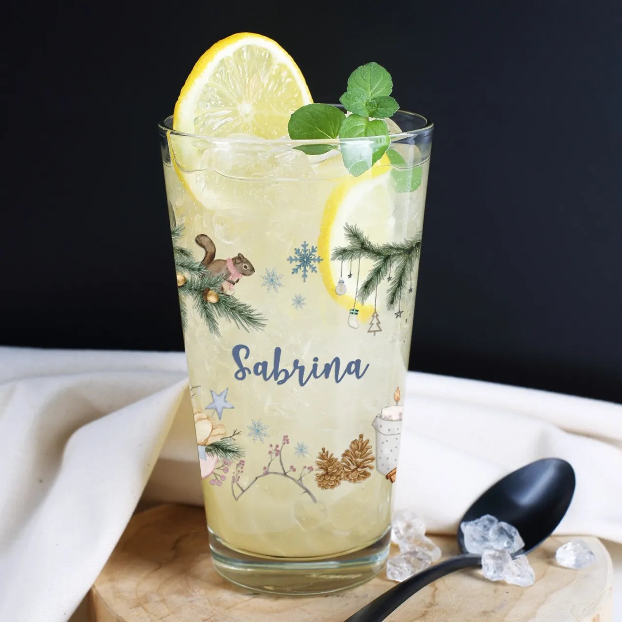 Personalisiertes Trinkglas mit Weihnachtsmotiven | 300 ml | Geschenk zu Weihnachten