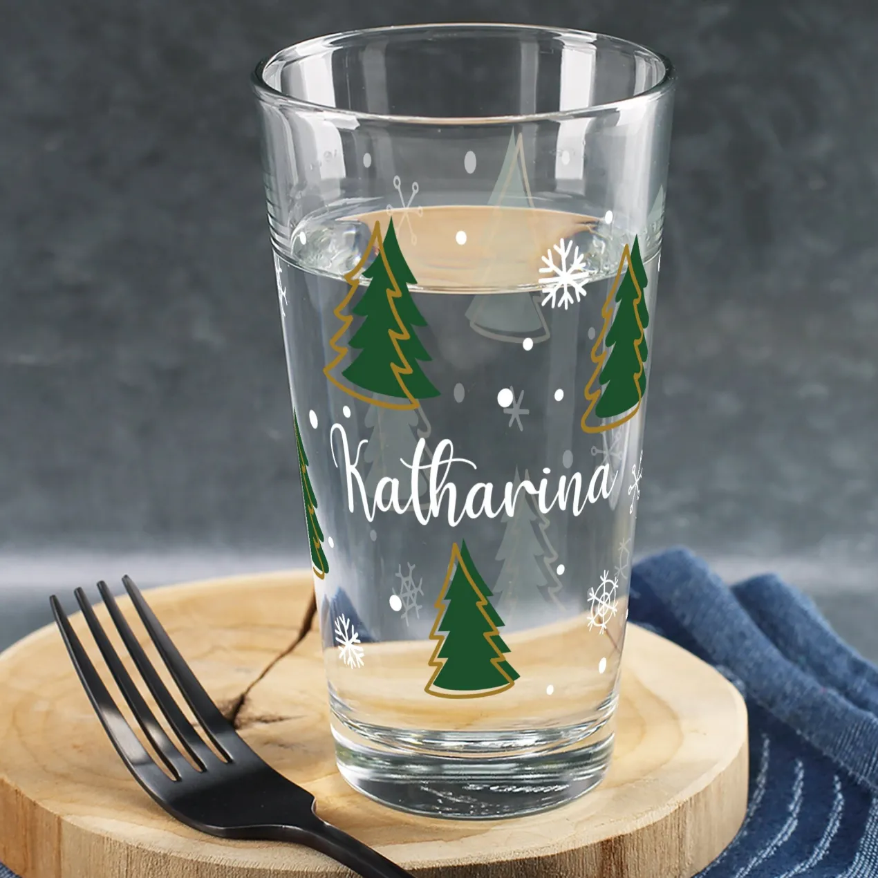Personalisiertes Trinkglas mit Weihnachtsbaum-Motiv | Geschenk zu Weihnachten | 300 ml