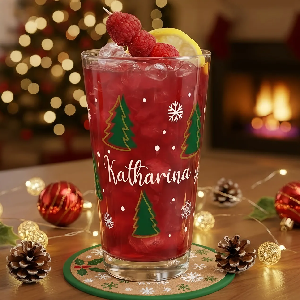 Personalisiertes Trinkglas mit Weihnachtsbaum-Motiv | Geschenk zu Weihnachten | 300 ml
