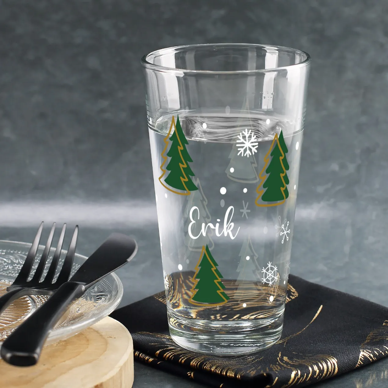 Personalisiertes Trinkglas mit Weihnachtsbaum-Motiv | Geschenk zu Weihnachten | 300 ml