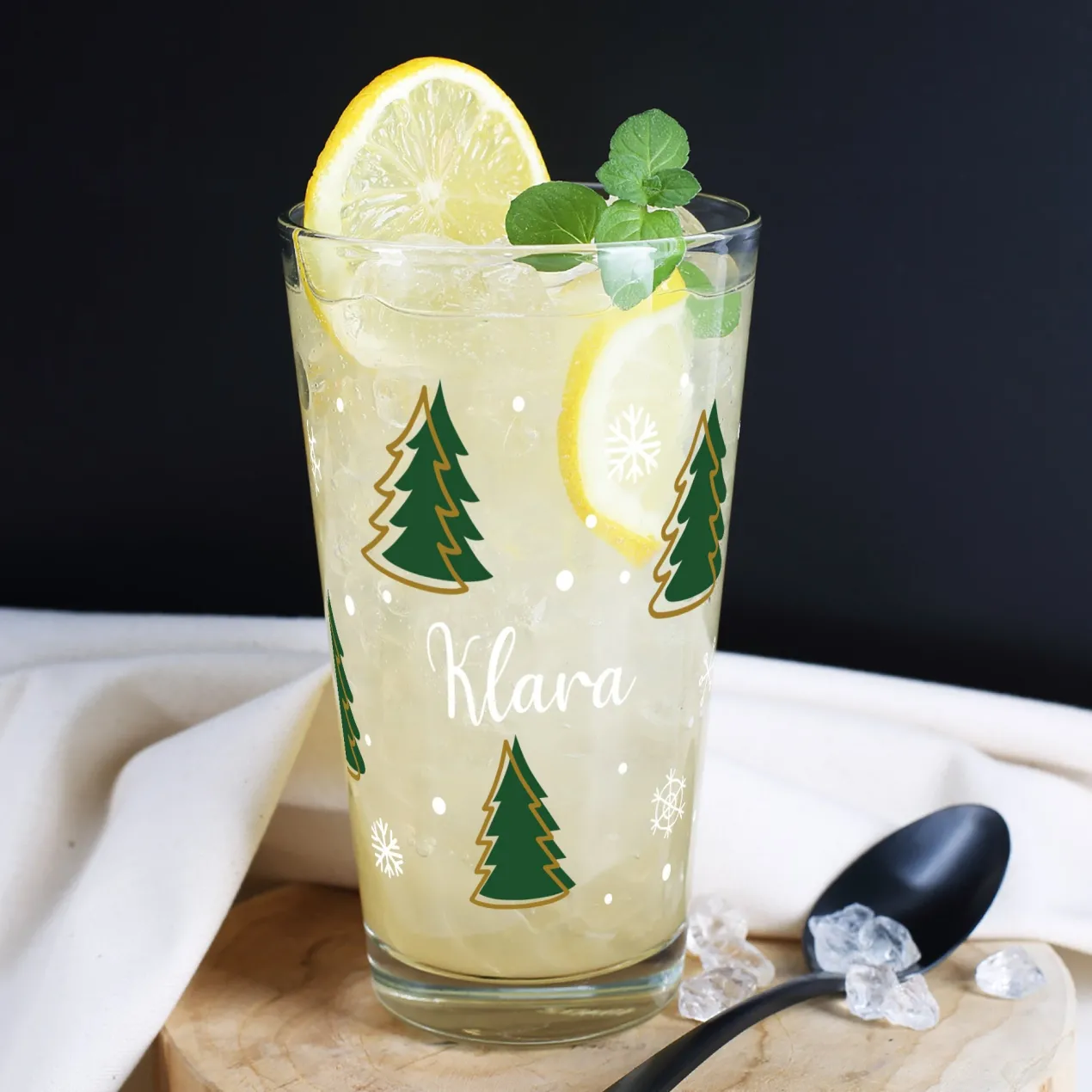 Personalisiertes Trinkglas mit Weihnachtsbaum-Motiv | Geschenk zu Weihnachten | 300 ml