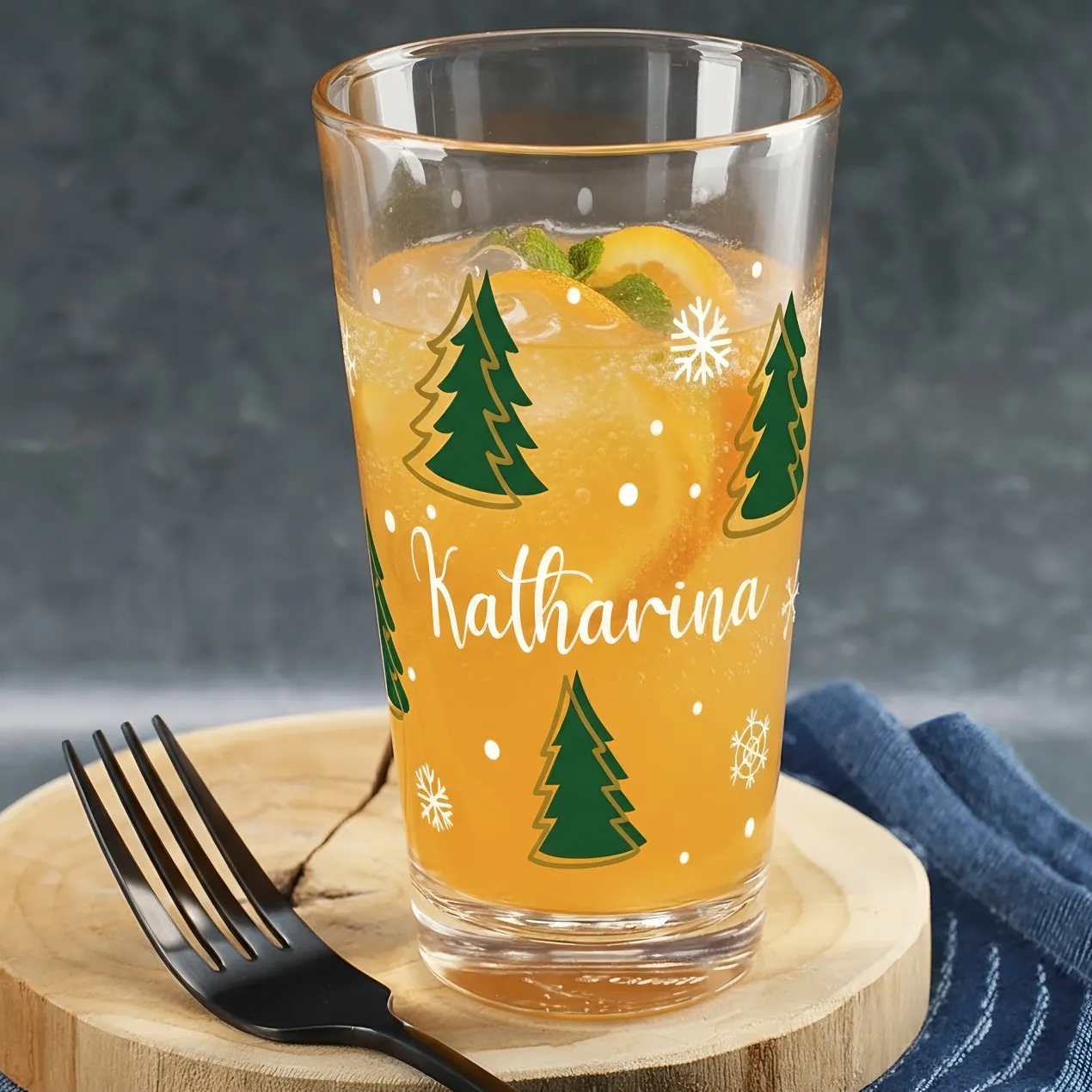 Personalisiertes Trinkglas mit Weihnachtsbaum-Motiv | Geschenk zu Weihnachten | 300 ml