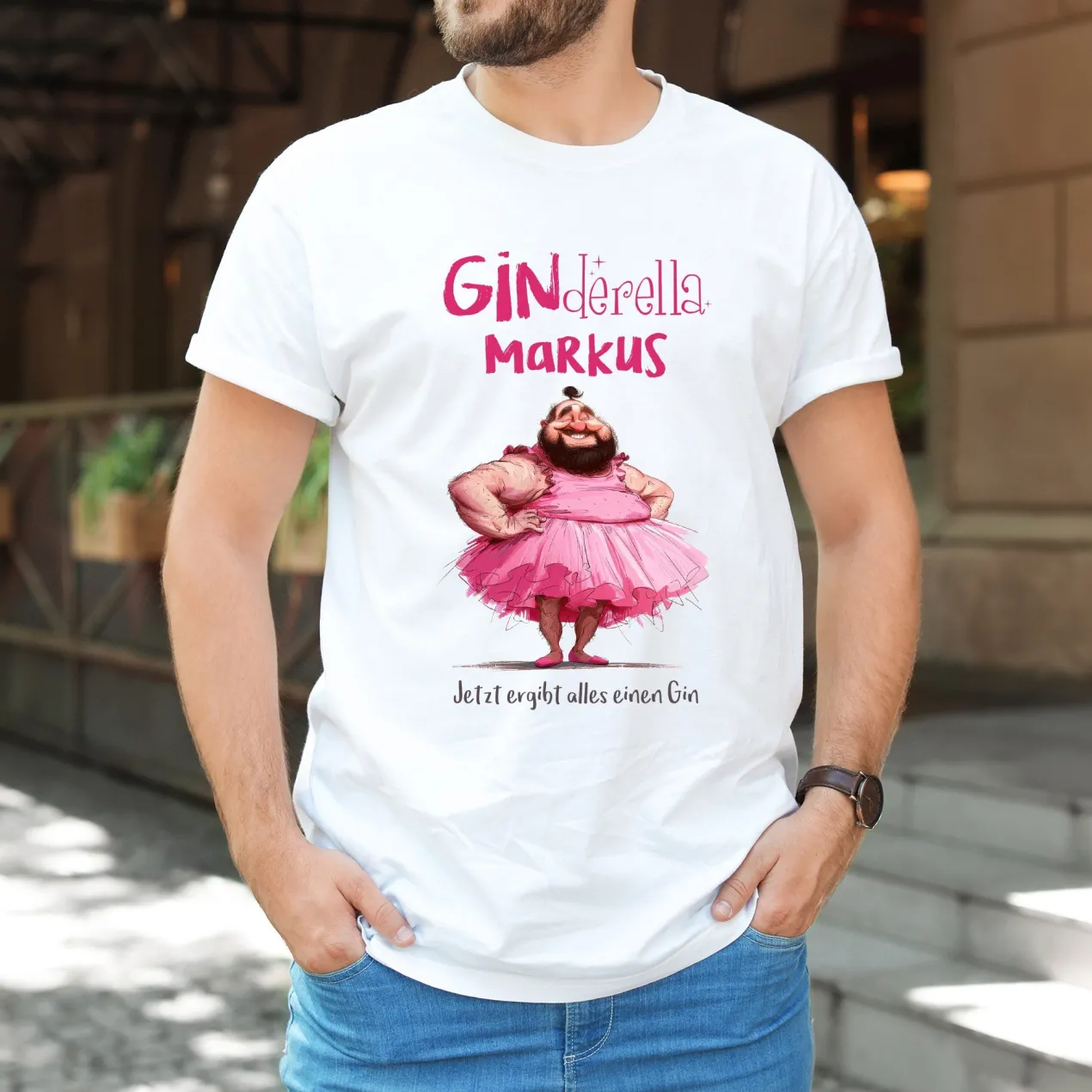 Personalisiertes T-Shirt 'Ginderella' für Männer mit Name & Wunschtext | Weiß