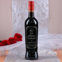 Personalisiertes Weinset mit Verzierungen zur Goldenen Hochzeit