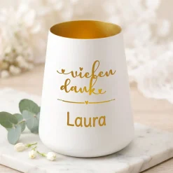 Personalisiertes Windlicht als Dankeschön Geschenk mit Name | Deko licht mit Gravur 'Vielen Dank'