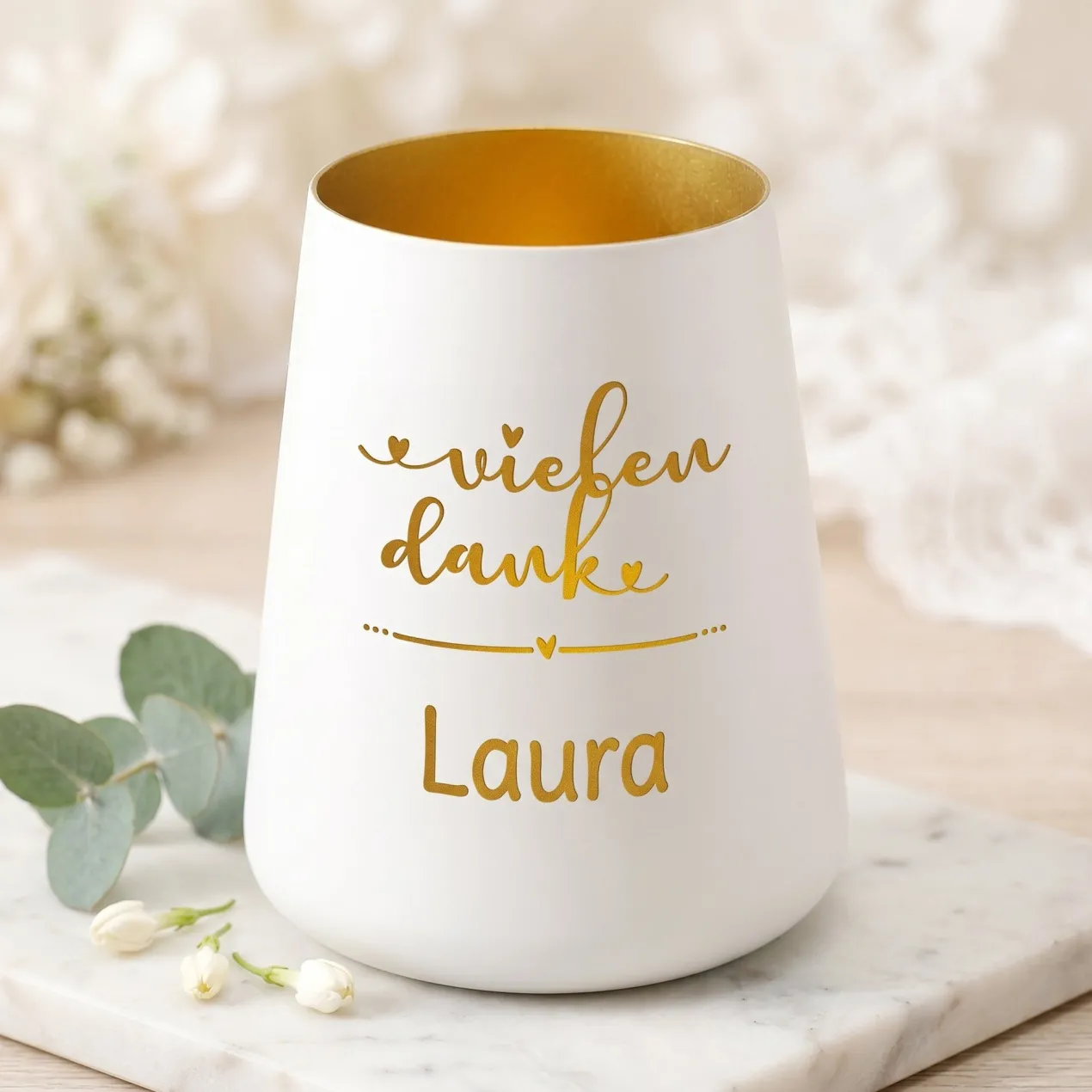 Personalisiertes Windlicht als Dankeschön Geschenk mit Name | Deko licht mit Gravur 'Vielen Dank'